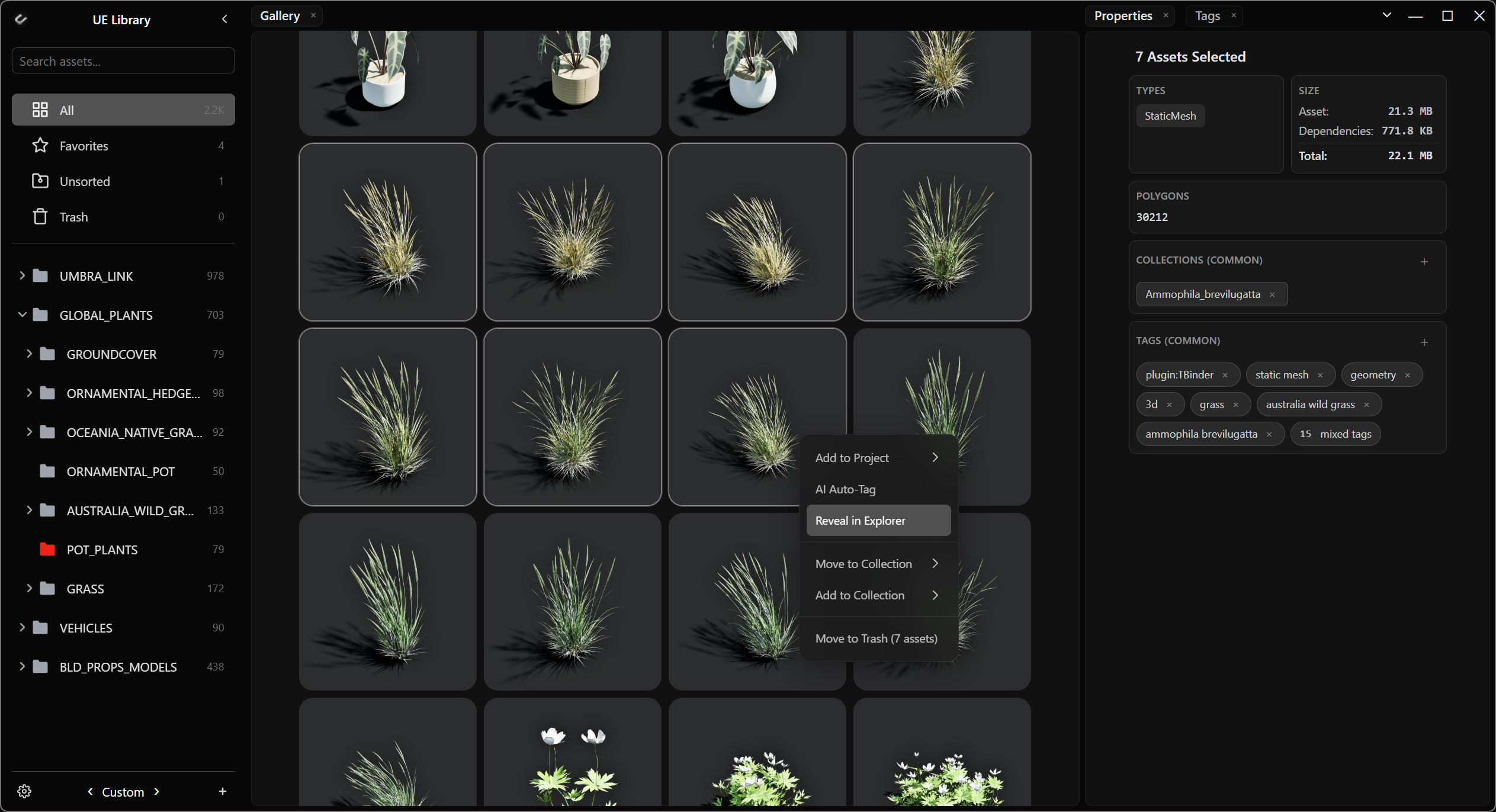 Uiture Link asset gallery with tags and collections